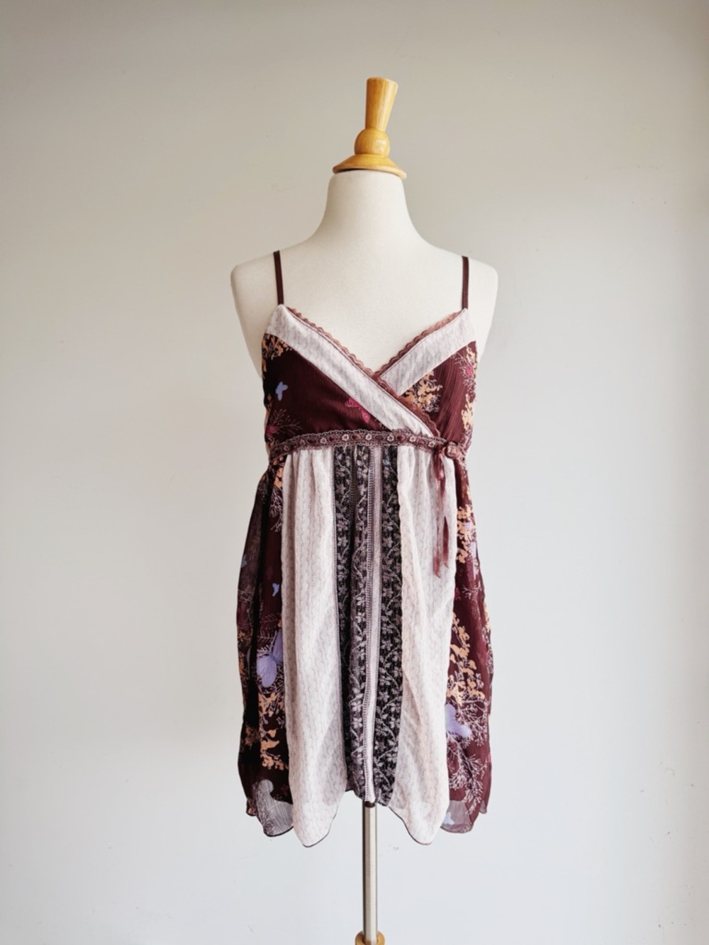 Axes Femme Lace Trim Babydoll Dress Brown Pink Fairy Grunge Coquette M